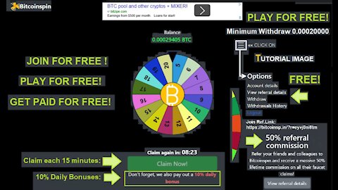 SPIN THE WHEEL with BITCOINSPIN! FREE!