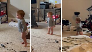 Toddler Hilariously Imitates Big Brother's Antics