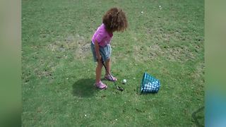 Adorable Little Girl Fails At Hitting A Golf Ball