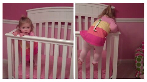 Toddler climbing out of her crib