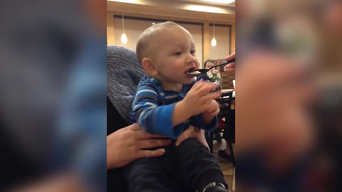 A Tot Boy Tastes A Milkshake For The First Time