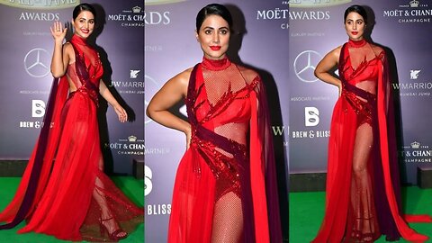 Hottie 🤩 In Red Hina Khan arrives on Greencarpet of Hello Awards 💖🔥📸