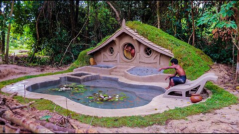 Build Fish Pond In front of Underground Roof Grass Hobbit House