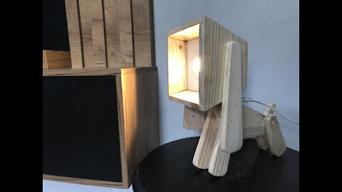 pine wooden dog lamp
