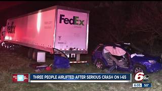 Three airlifted after serious crash on I-65