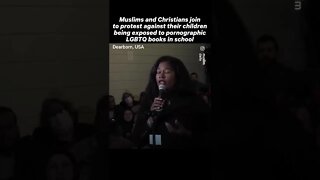 Muslims, Christians USA unite protest against their kids being exposed to pornographic LGBTQ books.