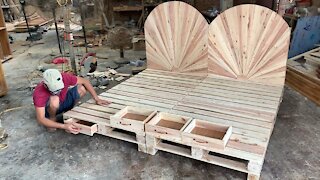 DIY - Amazing How To build A King Size pallet Bed Extremely Simple and Beautiful Woodworking