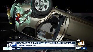 Good Samaritans rescue woman from flipped SUV on San Diego freeway