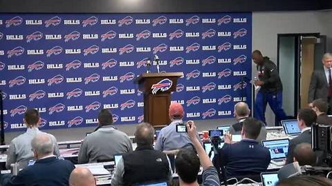 Interim head coach for the Buffalo Bills, Anthony Lynn, speaks to reporters