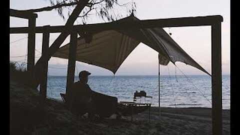 Beach camping on an Island in Australia, calming waves, tarp shelter - Sounds of Camping