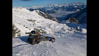 Snowboarder defies death with jump that ends badly