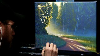 Acrylic Landscape Painting of a Misty Forest Path - Time Lapse - Artist Timothy Stanford
