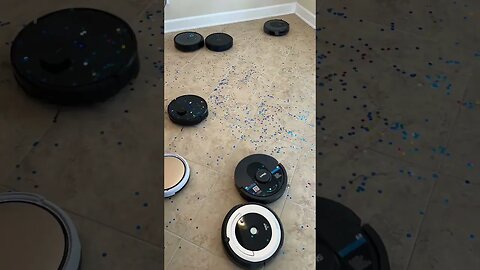 Timelapse of 8 Robot Vacuums cleaning confetti!! 🎉 #shorts #short #youtubeshorts