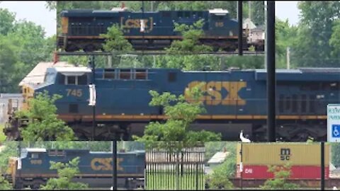 CSX Q010 Intermodal Double-Stack Train with DPU from Fostoria, Ohio June 12, 2021