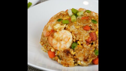 Chinese Egg Shrimp Fried Rice With Soy Sauce Flavor | 10 Minutes Recipe