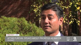 What are Aftab Pureval's priorities as Cincinnati mayor?