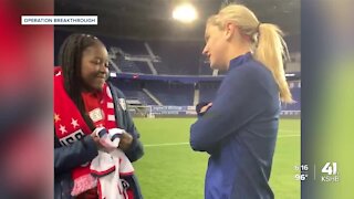 Local "SheBelieves Hero" award winner cheers on USWNT midfielder, Lindsey Horan, during the Olympics