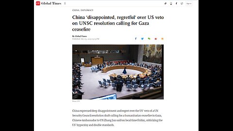 China 'disappointed, regretful' over US veto on UNSC resolution calling for Gaza ceasefire