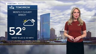 Breezy and partly cloudy Monday