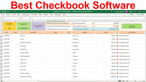🟢Best Checkbook Software with Income and Expense Report by Categories: Excel Spreadsheet