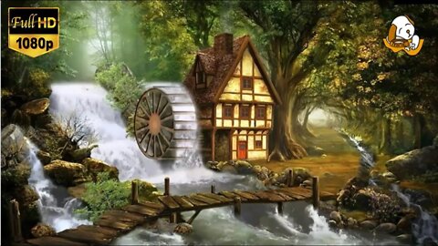 FOREST WATERMILL With a Waterfall Soundtrack. For Relaxation,Meditation, Ambience, Study & More.