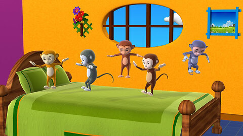 Five Little Monkeys Jumping on the bed - 3D Animation English Nursery rhyme for children