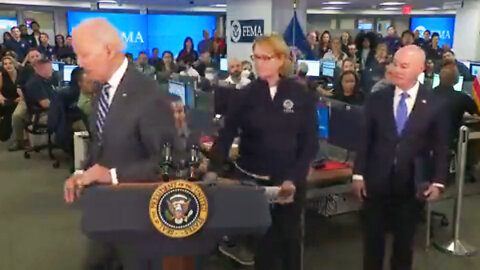 Joe Biden Walks Off Aimlessly From The Lectern At FEMA. "Mr. President"