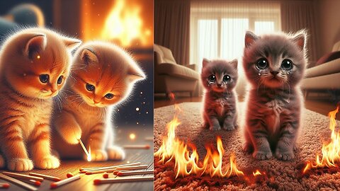 Sad cat story | Twin kittens trapped in the flames #cat #aicat7 #trending #cartoon #cataitu