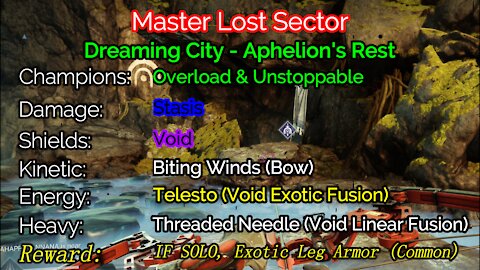 Destiny 2, Master Lost Sector, Aphelion's Rest on the Dreaming City 11-12-21