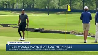 Tiger Woods plays practice round at Southern Hills ahead of PGA Championship