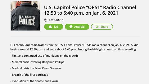 U.S. Capitol Police ”OPS1” Radio Channel 12:50 to 5:40 p.m. on Jan. 6, 2021