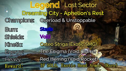 Destiny 2 Legend Lost Sector: Dreaming City - Aphelion's Rest 5-1-22