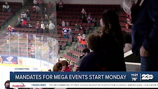 Mandates for indoor mega events start Monday