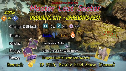 Destiny 2 Master Lost Sector: Dreaming City - Aphelion's Rest on my Stasis Warlock 1-11-24