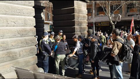 Police Gather To Block Footpath To Drummers And Other Protesters Melbourne 25 06 2022