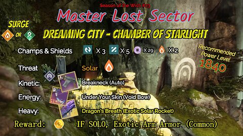 Destiny 2 Master Lost Sector: Dreaming City - Chamber of Starlight on my Stasis Titan 2-26-24