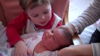 Little Boy Greets His New Baby Sister Home