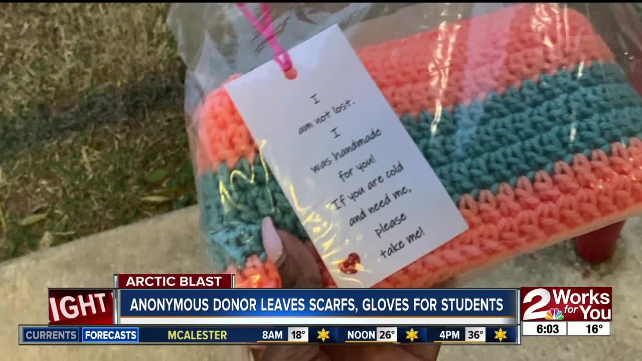 Anonymous donor leaves scarves, gloves for students