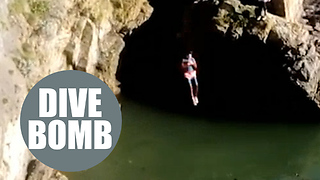 Video shows reckless youngsters tombstoning from notorious dead man's cove