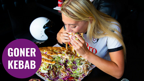 Food blogger takes on 3kg doner kebab the size of a PILLOW
