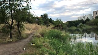 Ciclista radical em chamas salta em lago - 1