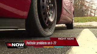 Pothole gives drivers flat tires on I-77