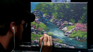 Acrylic Landscape Painting of a Spring Stream - Time Lapse - Artist Timothy Stanford
