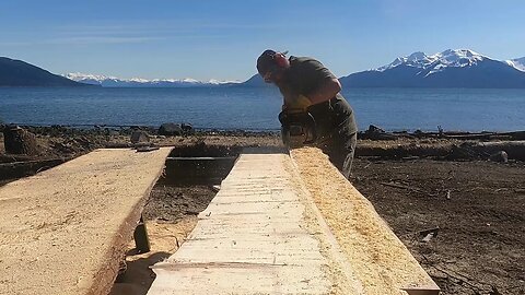 Remote Alaska island | Milling live edge garden beds and setting post for E fence