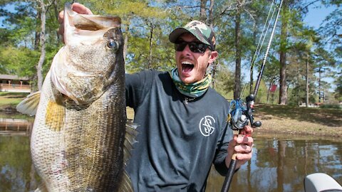 |GIANT BASS FOUND in MUDDY CREEK| |BED FISHING with JIGS|