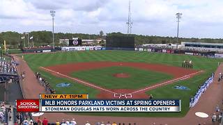 Major League Baseball teams wearing Stoneman Douglas hats during Spring Training