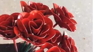 Man makes his wife a bouquet of steel roses