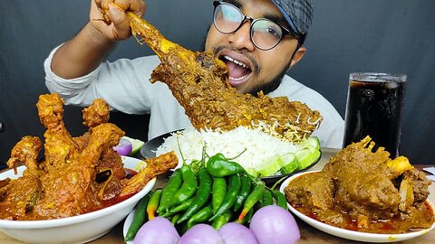 HUGE SPICY MUTTON LEG PIECE CURRY, MUTTON CURRY ,SPICY CHICKEN LEG PIECE CURRY WITH RICE EATING SHOW