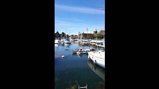 A walk in Switzerland with lake blue water