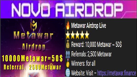 Airdrop METAWAR - Ganhe $50 (10,000 Token) METAWAR | 2,500 METAWAR Por Referido | Já Listado